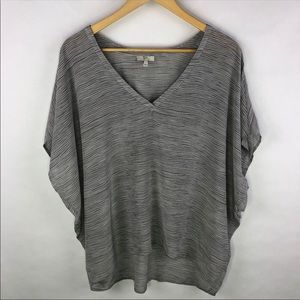 Josie V neck Dolman Silk Top Blouse Gray Stripes
